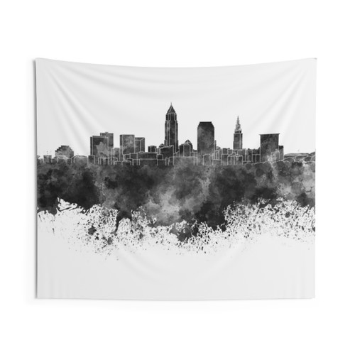 Cleveland skyline watercolor tapestry