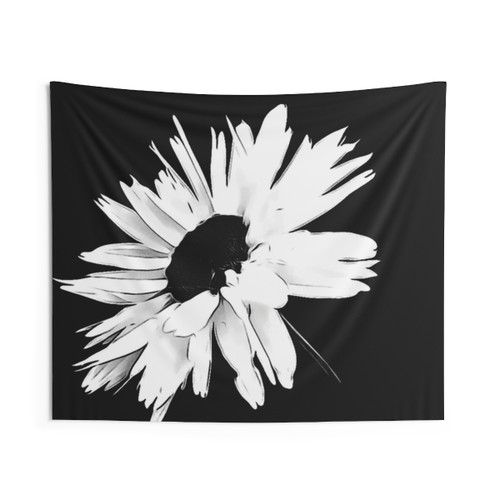 Boho Black and White Daisy Love Tapestry