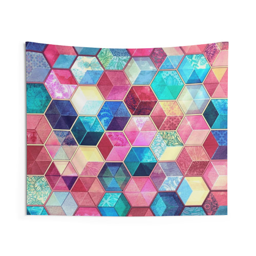 Topaz and Ruby Crystal Honeycomb Cubes Tapestry