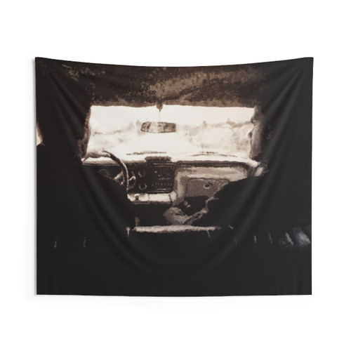 Supernatural Impala Backseat Tapestry - Black and White Fan Art