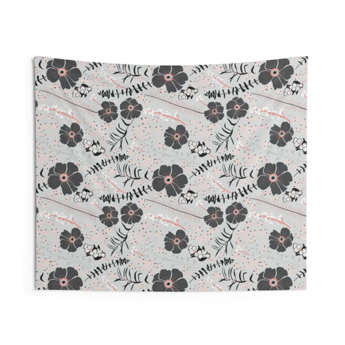 Black and Pink Floral Boho Tapestry