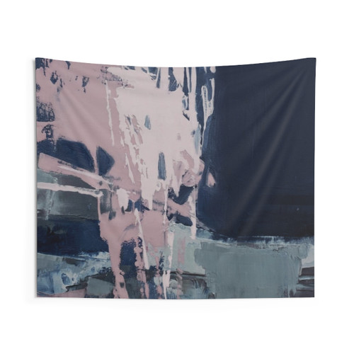 Modern Abstract Tapestry in Pink, Navy and Green