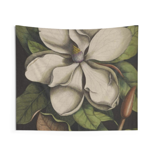 Dark Magnolia Flower Tapestry Wall Hanging
