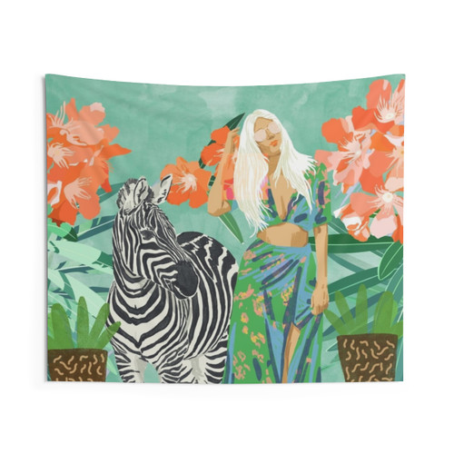 Boho Zebra Tapestry with Never Change Your Stripes Illustration
