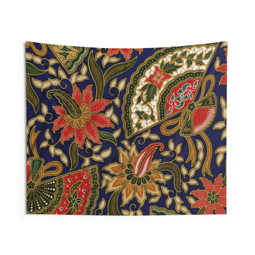 Boho Floral Batik Tapestry with Fans