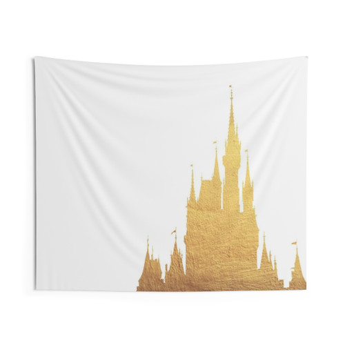 Golden Magic Castle Silhouette Tapestry