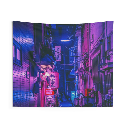 Neon Tokyo Alleyway Tapestry - Futuristic Japan Wall Art