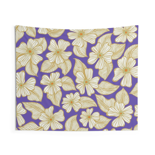 Hand Drawn Purple Tropical Flower Swirl Pattern Tapestry
