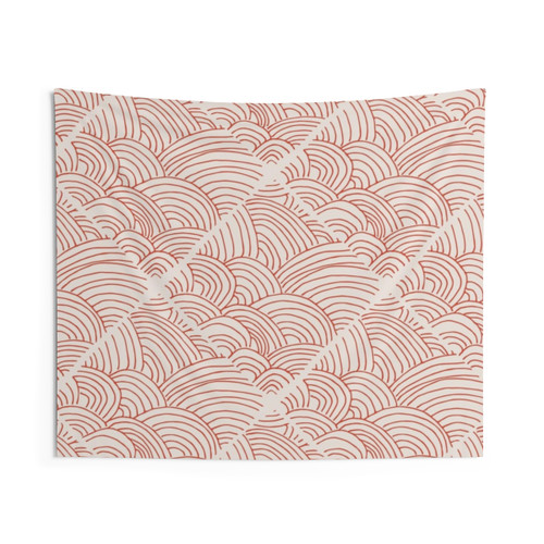 Minimalist handdrawn red seawaves tapestry