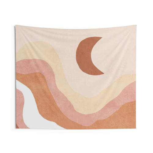 Boho landscape tapestry with mountain moon scene