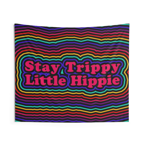 Colorful Hippie Tapestry with Trippy Rainbow Pattern