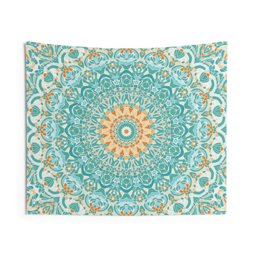 Orange and Turquoise Mandala Tapestry