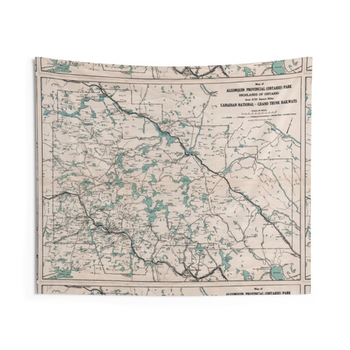 Algonquin Park Ontario Vintage Map Tapestry