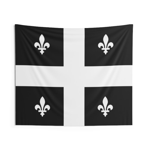 Quebec Flag Tapestry Featuring Black and White Fleurs de Lys Design