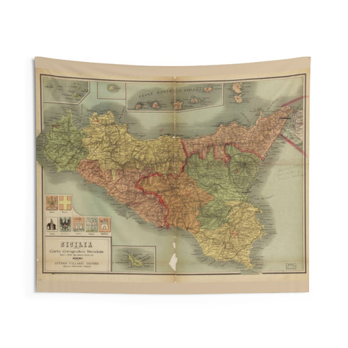 Historic 1900 Map of Sicily Tapestry