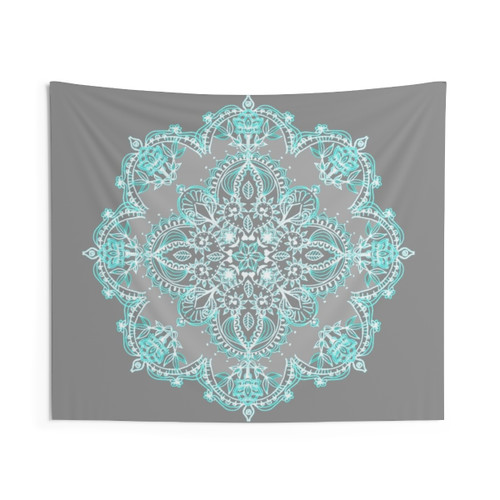 Teal and Aqua Lace Mandala Tapestry