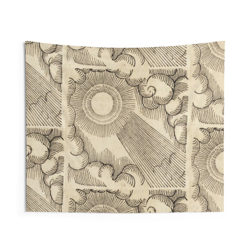 Rustic Woodcut Sun Tapestry