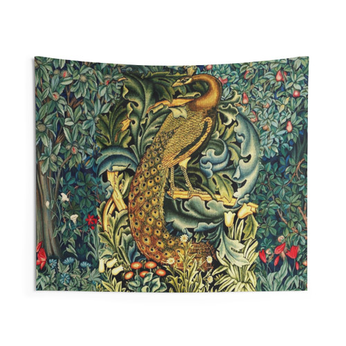 Green Floral Peacock Tapestry - Nature Lover Wall Art