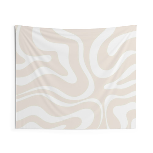 Modern abstract swirl tapestry in beige and white