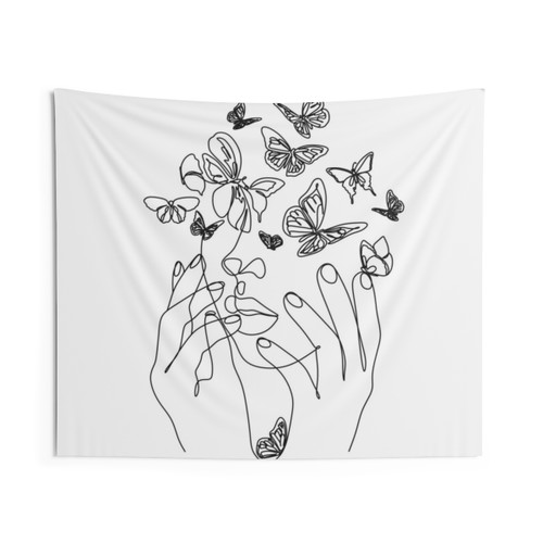Abstract Face Minimalist Tapestry - Modern Botanical Line Art