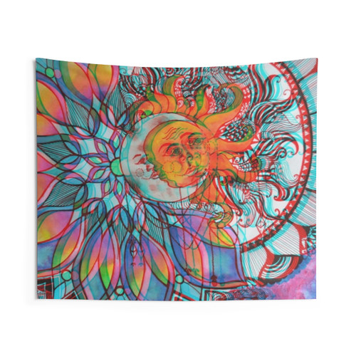Trippy Sun and Moon Mandala Tapestry