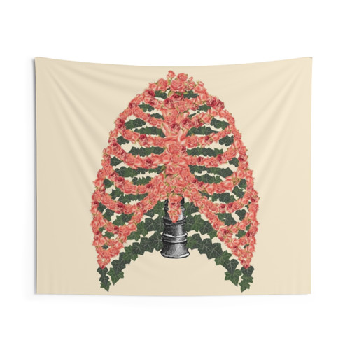 Floral Ribcage Skeleton Tapestry