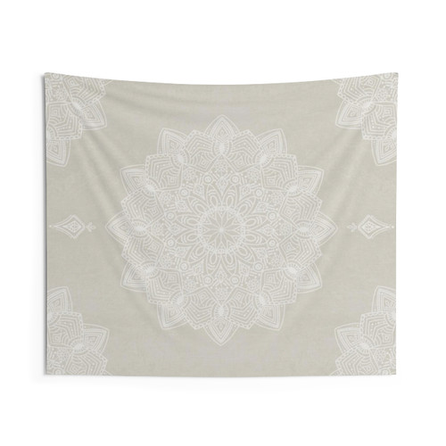 Beautiful soft white mandala tapestry with a hand drawn pattern