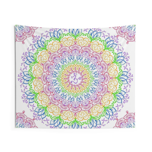 Chakra Om Tapestry - Hand-Drawn Mandala Wall Hanging