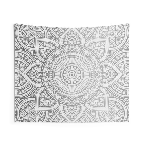 Silver Mandala Pattern Illustration Tapestry