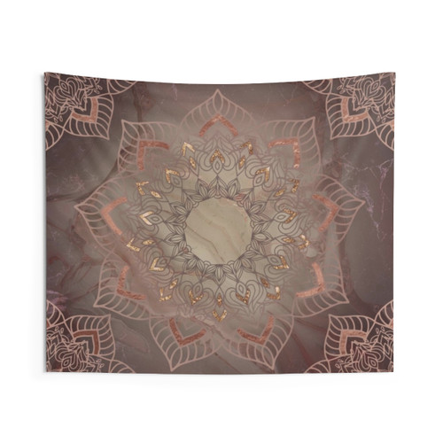 Warm metallic mandala tapestry with bohemian boho design