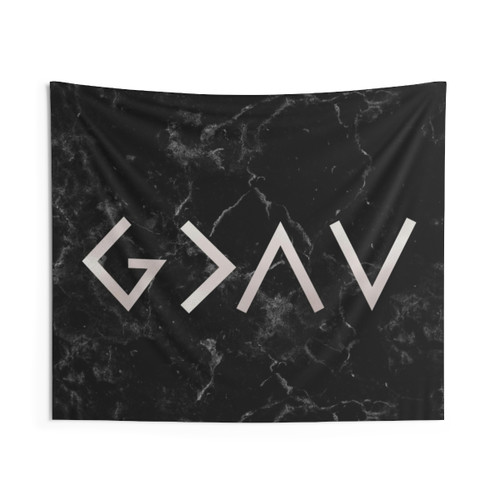 Black Marble Tapestry with Christian Quote 'God is Greater Than the Highs and Lows'