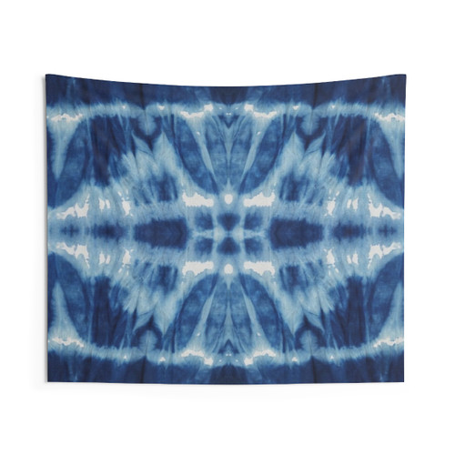 Tie-Dye Boho Tapestry with Blue Indigo Shibori Pattern