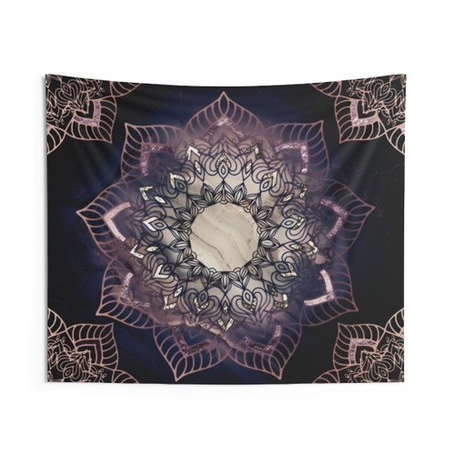 Bohemian Mandala Tapestry in Dusty Purple, Indigo and Silver