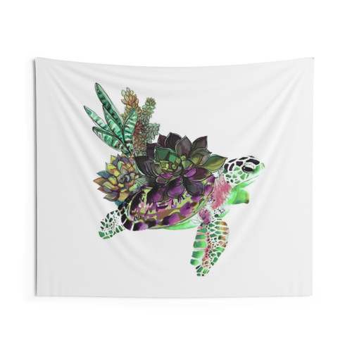 Succulent Turtle Watercolor Tapestry