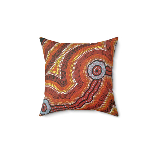 Aboriginal Waterhole Journey Pillow - Authentic Indigenous Art