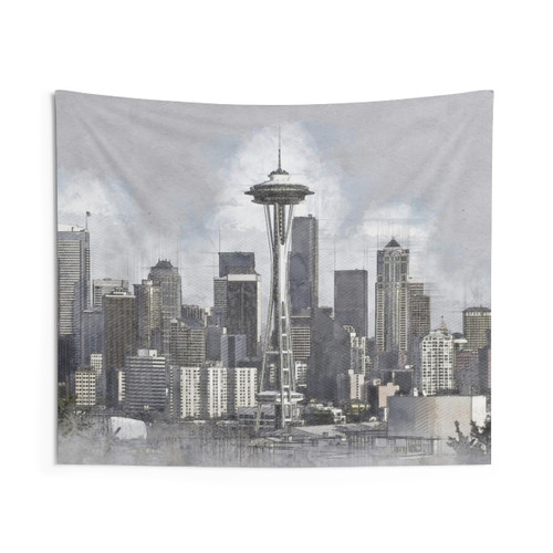 Seattle Skyline Tapestry - Contemporary Cityscape Art