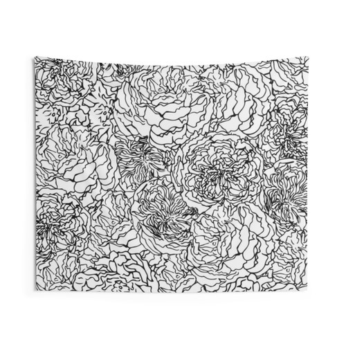 Black and White Spring Floral Tapestry