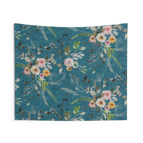 Bohemian Floral Tapestry in Teal