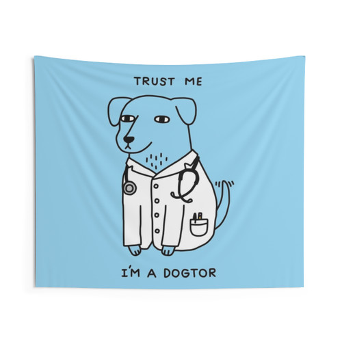 Dogtor Tapestry with Cute Dog Wearing Stethoscope