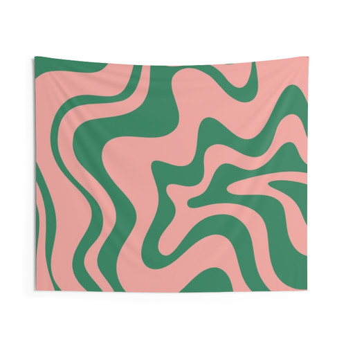 Contemporary abstract pattern tapestry in pink and green