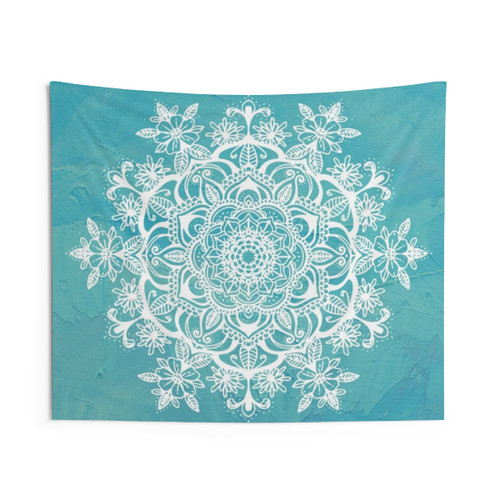 Teal Blue Floral Mandala Tapestry