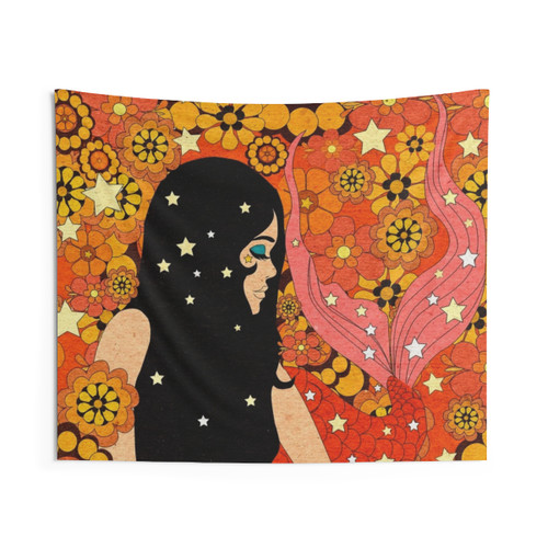 Cosmic Mermaid Tapestry Wall Hanging