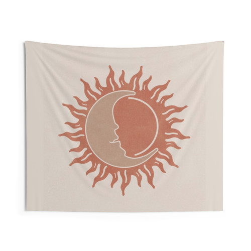 Boho Sun and Moon Tapestry Wall Hanging