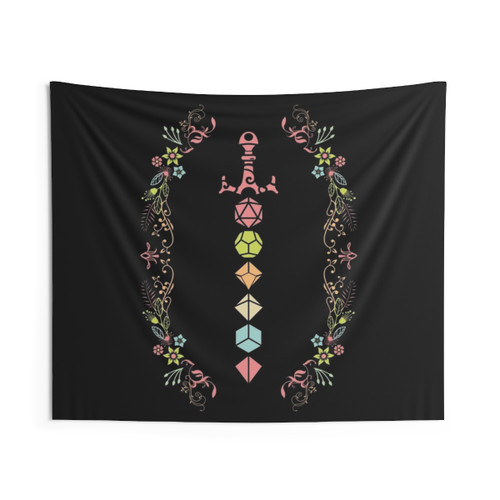 Floral Polyhedral Dice Set Sword Tapestry