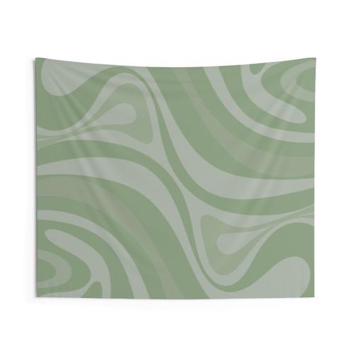 Retro Swirl Abstract Muted Green Tapestry