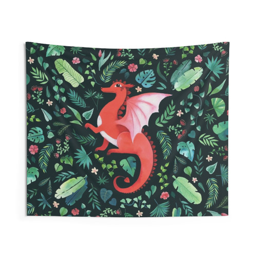 Tropical Dragon Tapestry - Vibrant Floral Wall Hanging