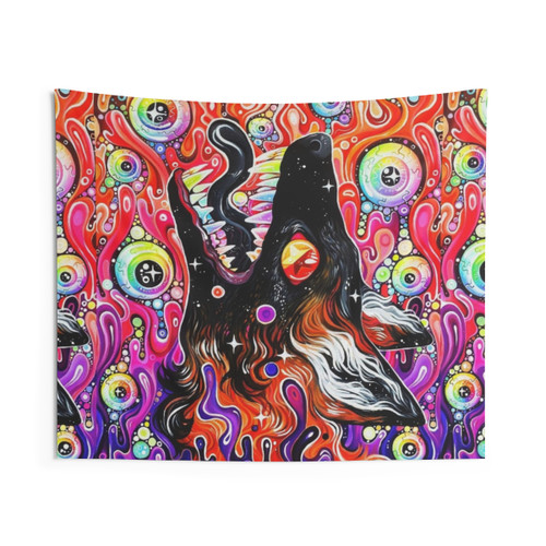 Glittering Fox Tapestry with Psychedelic Rainbow Design