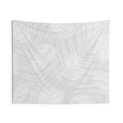 White Lino Print Palm Leaves Tapestry
