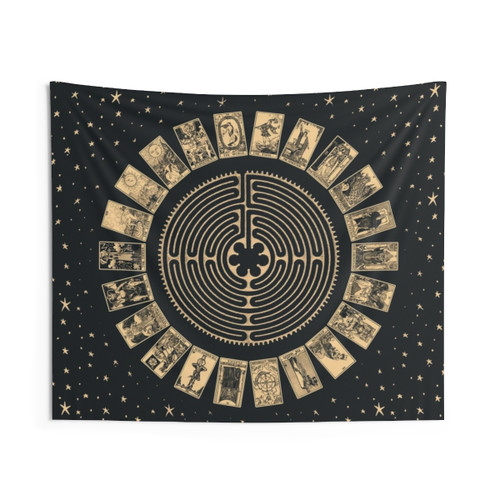 Labyrinth and Tarot Wheel Tapestry - Spiritual Art