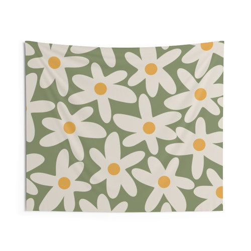 Retro Floral Tapestry with Daisies